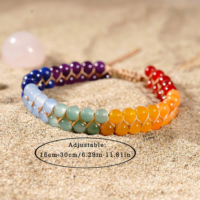 7 Chakras Natural Stone Anklet For Women Symbolize Happiness And Good Luck Crystal Braided Rope Ankle Bracelet Summer Jewelry