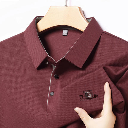 New Men's Business Casual Short-Sleeved Shirt with Badge, Solid Color Polo Shirt, Fashionable, Breathable, Comfortable, Versatile Top