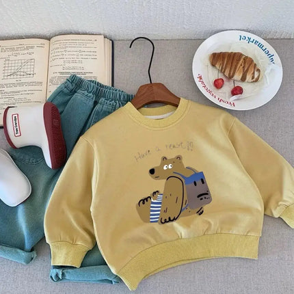 Baby Boys Clothing Solid Color Pullovers Loose Casual Crewneck Tops New Design Hoodie Yellow Sweatshirts For 0-6Year Children