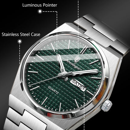 POEDAGAR Luxury Original Men's Watch Waterproof Stainless Steel Luminous Men's Wristwatch Date Week Quartz Fashion Watches For Men