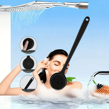 Silicone Bath Brush Long Handle Double-Sided Extended Bathing Scrubbing Massage Brush Back Scrubber for Men and Women