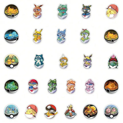 50PCS Anime Pokémon Poke Ball Stickers Cool Graffiti Decals DIY Decoration For Phone Laptop Stationery PVC Waterproof Toys Gift
