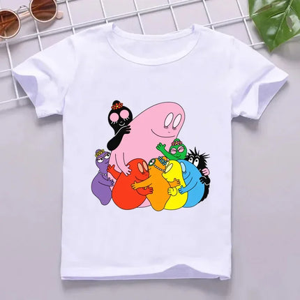 Hot Sale Cute Barbapapa Print Cartoon Kids T-shirt Funny Girls Summer Tops Baby Boys Clothes Children Short Sleeve T-shirt
