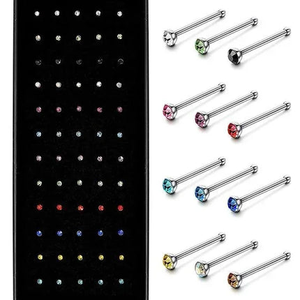 Fashion Crystal Stainless Steel Nose Stud Piercing for Women Hypoallergenic 1.8mm Nose Ring Straight/L/Screw Shaped Body Jewelry
