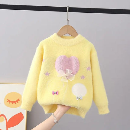 Chic New Autumn Winter Thick Pullover Sweaters Girls Knit Lace Butterfly-knot Sweaters Children Clothing Girls Sweater FY11292