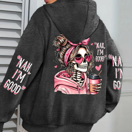 I'm Good Coffee Skull Funny Printing Womens Hoodie Loose Jogging Pullovers Fleece Autumn Sportswear Casual Y2K Unisex Hoody