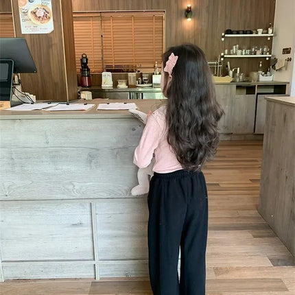 1-12 Years Long-Sleeved Shirts Children's Spring Knitted Tops Baby's Lace 2025 Lace Base Shirt Korean Girls Ruffle Collar T-shirt
