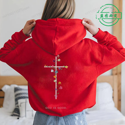 Autumn Casual Women's Hoodie Sweatshirts Christian Warm Clothes Jesus Hoodie with Words on Back Fashion Street Female Pullovers
