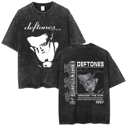 New Arrival Mens Clothes Tee Shirt Homme Washed Vintage Rock Band Deftones Private Music Graphic  Men Clothing New in Top & Tees
