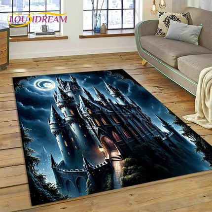 Dream Fairy Tale Castle Mysterious Gothic Cartoon Carpet Rug for Living Room Bedroom Home Sofa, Kid Area Rug Non-slip Floor Mat