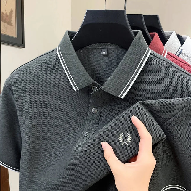 100% pure cotton high-end brand summer designer original exquisite embroidered polo shirt men's comfortable casual short sleeve