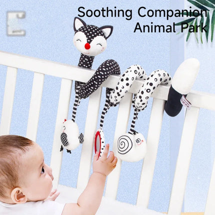 Car Seat Infant Spiral Activity Hanging Toy Newborn Crib Mobile Music Cute Plush Fox Black White Sensory Toy Travel Activity Toy