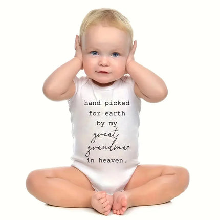 Hand Picked for Earth By My Great Grandma in Heaven Cute Casual Newboorn Baby Girls Boys  Romper Summer Infant Jumpsuits