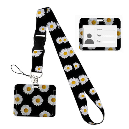 Flower design Lanyard Business Credit horizontal Card Holder Neck Strap Keychain Hang Rope ID Badge Holder Lariat Lasso