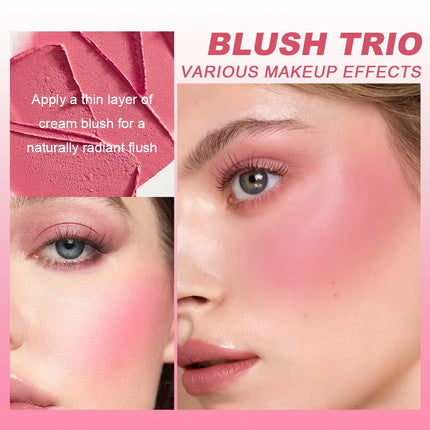 USHAS 3-in-1 Color Contouring Blush Stick Blush Contouring Natural Makeup Waterproof Long-lasting Lipstick