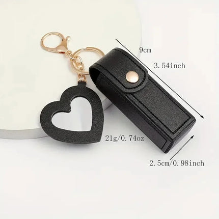 Laser Custom LOGO Portable Leather Lipstick Bag Keychain Personalize Holder Makeup Pouch Lip Balm Protective Cover with Mirror