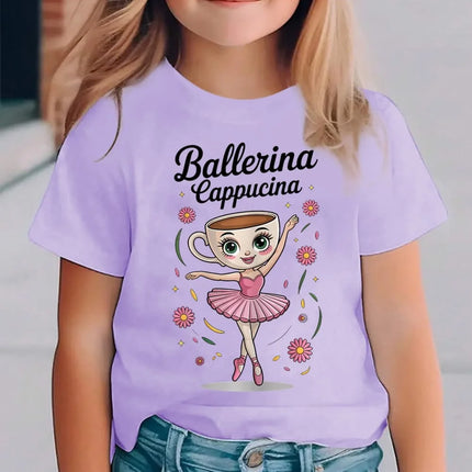 Italian Brainrot Cute Meme T-Shirt for Girls Clothes Ballerina Cappuccino Print Tee Tops Pink Summer Kawaii Outfits Streetwear