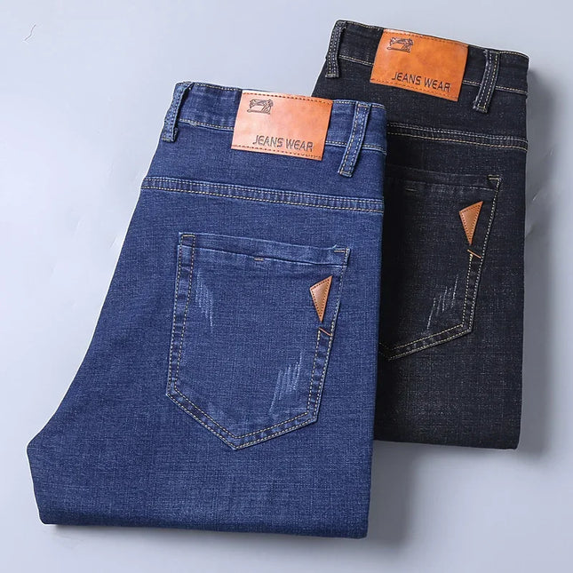 2026 Men NEW Men's Fashion Business Jeans Classic Style Casual Stretch Slim Jean Pants Male Brand Denim Trousers Black Blue Mens
