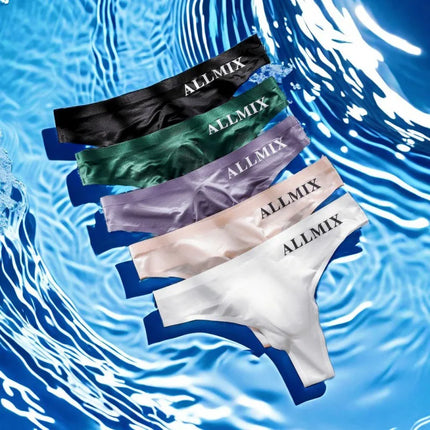 3 PCS Sexy Transparent Underwear Men Thongs Sports Fitness Letter Thin Hip Panties G-Strings Ice Silk Low Waist Seamless Thong