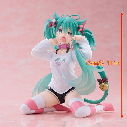 In stock Hatsune Miku Desktop Cute Action Figure 11cm Neko T-Shirt Ver. Anime Figurine Kawaii  Model Toy Gift