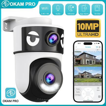 OKAM PRO APP 5G Wi-Fi IP Camera HD 10MP Dual-Lens Camera PTZ Color Night Vision Two-Way Intercom Motion Tracking AI Smart Camera