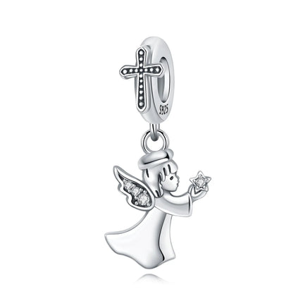 S925 Sterling Silver Charm Bead Angel Prayer Travel Memorial Pendant Fine Birthday Gift Fit Bangle Bracelet Necklace DIY Jewelry