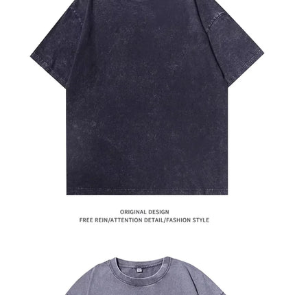 American Style Retro Heavyweight Solid Color Short Sleeved T-shirt Men Women Summer Street Trendy Washed Old Oversized Clothes