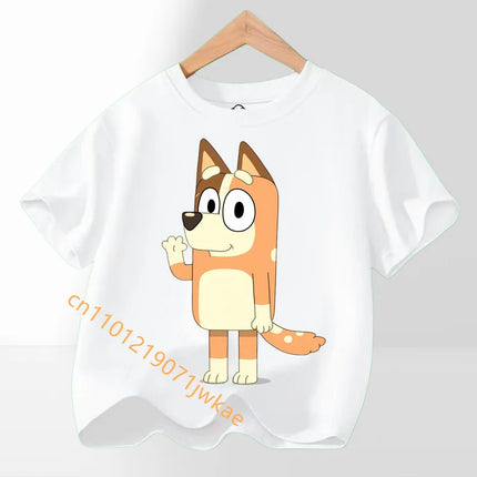 2026 Summer Cartoon Printing Graphic Baby Outdoors Short Sleeve Tee Daily Wear Top Hot Bluey Themed Kids Boys Girls T-Shirt