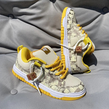 Men Plaid Low-top Thick Tongue Sports Running Shoes,women Couples Versatile Tide Leisure Sneakers,large-size Skateboarding Shoes