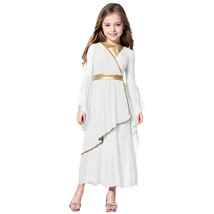 Girls Halloween Ancient Greek Princess Cosplay Costume Roman Toga Dress Long Sleeve Church Choir Robe Overlay Tunic Dress