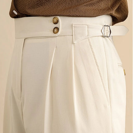 High Waist Straight Leg Men's Summer Business Casual Loose Paris Buckle Long Pants Naples Gentleman Drapey West Trousers