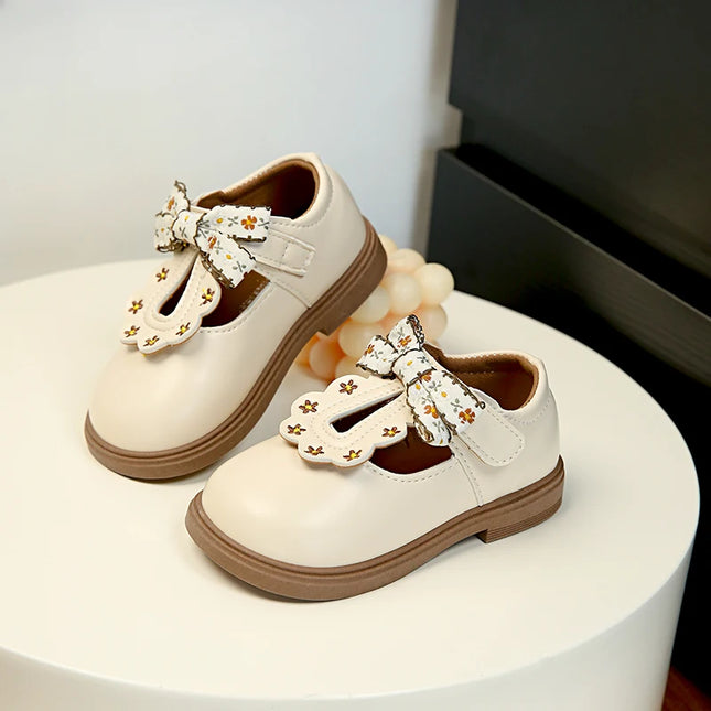 Cute bow Leather Girls Shoes 2025 New T-strap Oxfords Spring Kids Soft Shoes For Girl School Children Princess Dress Shoes