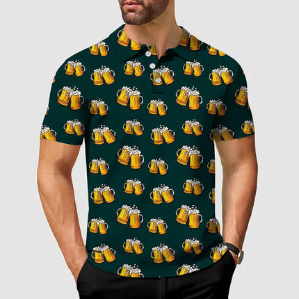 Beer Lover Funny Golf Polo Shirt Men's Clothing Short Sleeve Shirts 3D Full Print Neon Wine Pattern Hawaii Casual Fashion Top