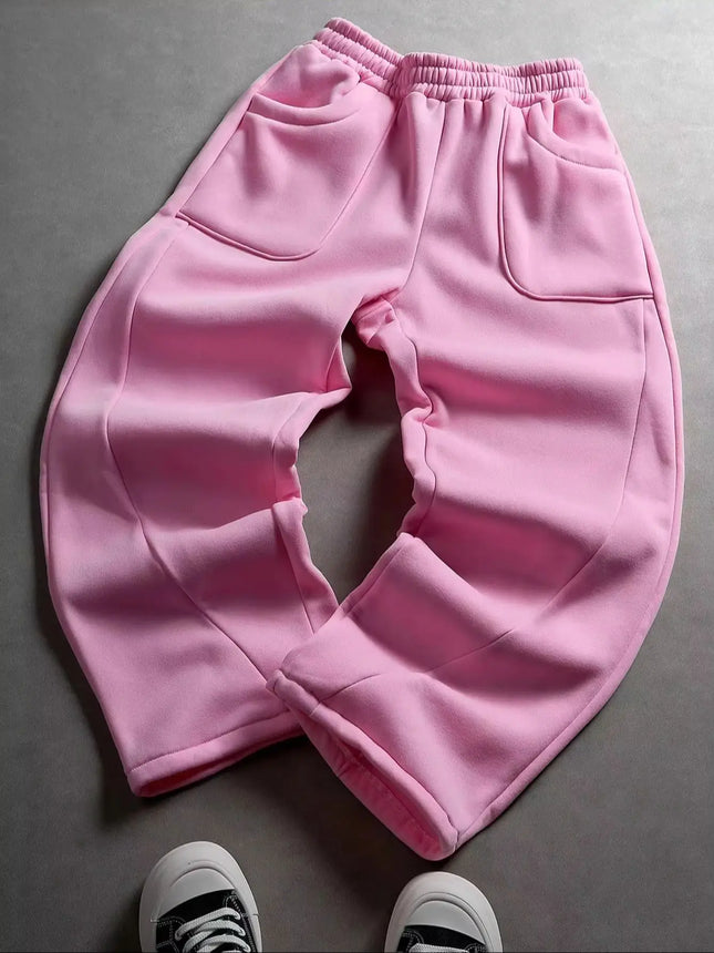 Men's Spring & Summer Casual Fashion Pants, Stylish Color-Block Trousers, High-Street Pink for Daily Wear