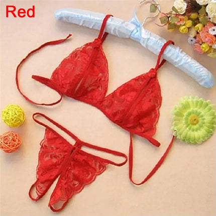 1set Women Bra Brief Sets Sexy Underwear Lace Open Crotch G-String + Bra + Net Socks + Sling Lingerie Set Cueca
