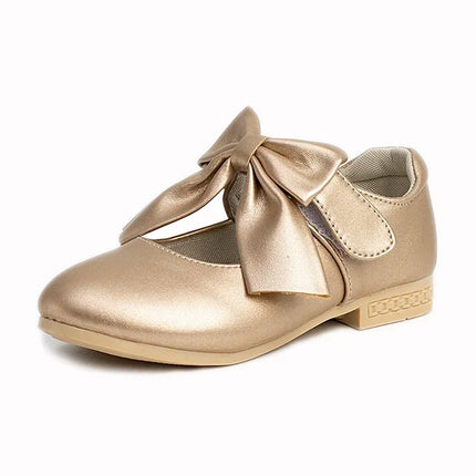 Girls Leather Shoes with Big Bow-knot Princess Sweet Classic Fashion Children Party Shoes White for Wedding Soft Anti-slippery