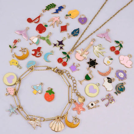 30/60/100pcs Random Mix Enamel/Drip Oil Charms For Jewelry Making Bulk Trinkets Charm Flower Heart Animal Bag Charm DIY Pendant