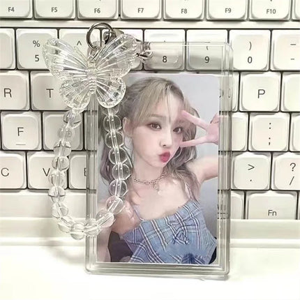 Crystal Butterfly 3 Inch Acrylic Card Holder Photocards Display Credit ID Bank Card Protective Case Keychain Pendant Fashion