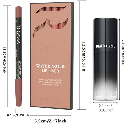 Vibrant Lip Liner and Lip Oil Set - Long Lasting, Matte Finish, Suitable for All Light Beige Types, Adult Lip Makeup Kit