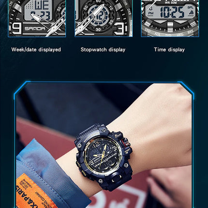 SANDA G style New Men's Watch 50M Waterproof Sports Military Quartz Watch For Male Electron Digital Wristwatch Reloj De Hombre
