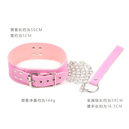 Sexy Collar And Steel Leash Leather Bdsm Fetish Bondage Restraints Adult Game Collars Sex Toys Slave Erotic Neck Ring products