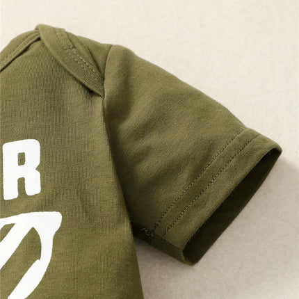 0-18 Months Newborn Baby Boy 3PCS Clothes Set Letters Print Short Sleeve Romper + Camouflage Pants with Hat Casual Outfit
