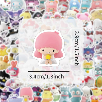 104pcs Cartoon Cute 3d Sanrio Graffiti Stickers Waterproof Decals Stickers For Laptop Phone Thermos Ipad Diy Stickers Kids Gift