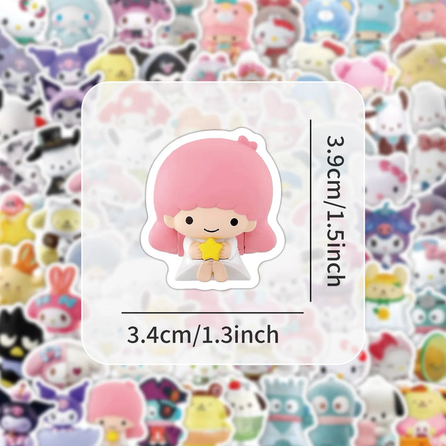 104pcs Cartoon Cute 3d Sanrio Graffiti Stickers Waterproof Decals Stickers For Laptop Phone Thermos Ipad Diy Stickers Kids Gift