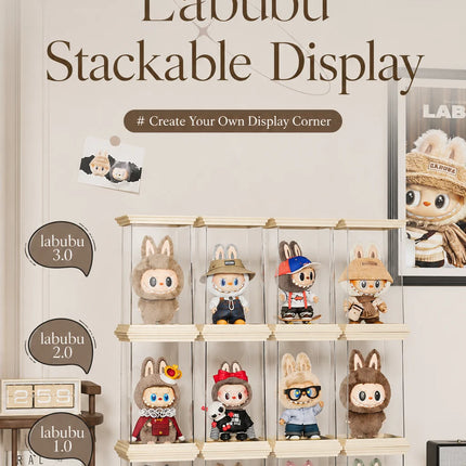Clear Collectible Display Case for Labubu Dolls Acrylic Figure Box Dustproof Stackable Shelf Organizer(without dolls))