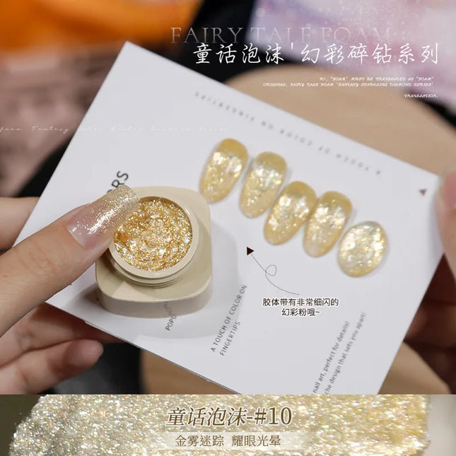 Colorful Nail Gel Holographic Opal Glitter Polish Multi-Color Sparkle Gel for Nail Art Professional Salon Gel with Diamond Shine
