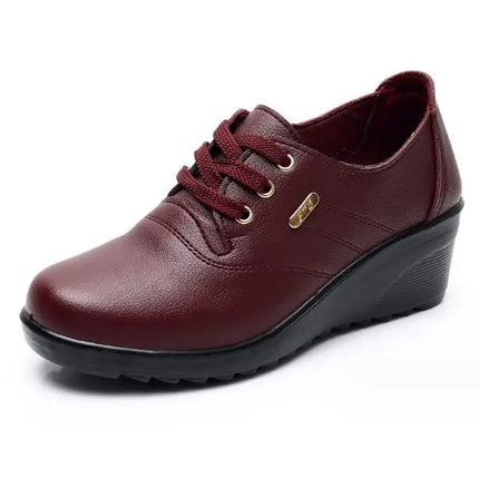 Classic Genuine Leather Women Shoes Round Toe Casual Comfortable Women's Wedge Shoes Spring Autumn Fashion Mother Shoes 10models