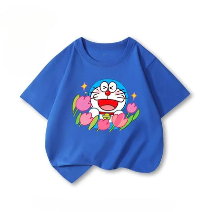 Potdemiel Doraemon Children's Pure Cotton T-Shirt, New Summer Style, Comfortable and Breathable Children's T-Shirt