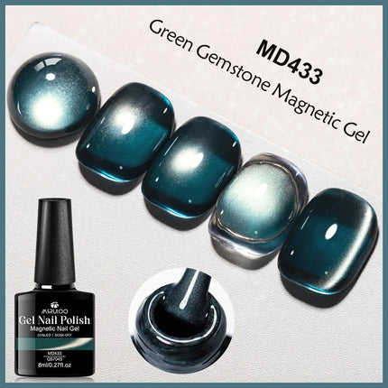 8ml Green Gemtone Cat Magnetic Gel Nail Polish Jewel Effect Nails Semi Permanent Nail Art Soak Off UV LED Gel Varnish Manicure