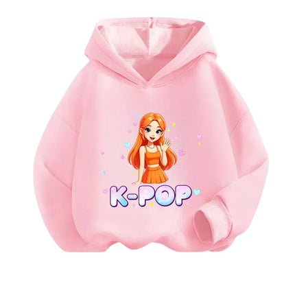 Premium Kpop Anime Printed Hoodie Children Spring Autumn Long Sleeve Hooded Sweatshirt Cozy Casual Boys Girls Daily Outfit